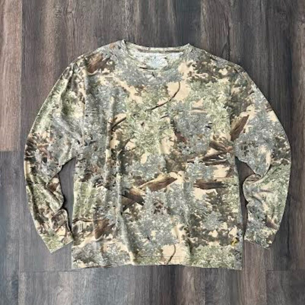 King's Camo Long Sleeve Pocket T Shirt Hunt Forest Print Mens Size XL Casual Top
